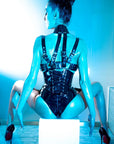 Latex Harness Top and Corset in black heavyweight latex