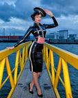 Latex  Pencil Skirt Aviator style with side stripes