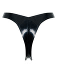Black latex thong on a white background