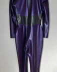 Purple latex catsuit back view