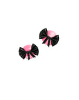 Latex Lingerie Valentina stockings and Pasties Set. Pair of pink and black bow-shaped pasties.