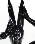 Back view showing zip of latex hood with extra long Rabbit ears