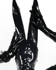 Back view showing zip of latex hood with extra long Rabbit ears