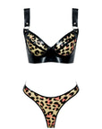 Front view of Leopard Latex Bra and Thong Set