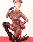 Military Latex Catsuit worn with cap and bow