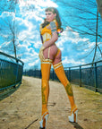Solar Latex Corseted Bodysuit with Suspenders