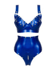 Latex Studded Lingerie Bra & Briefs 2 piece set on a white background
