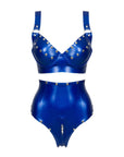 Latex Studded Lingerie Bra & Briefs 2 piece set on a white background