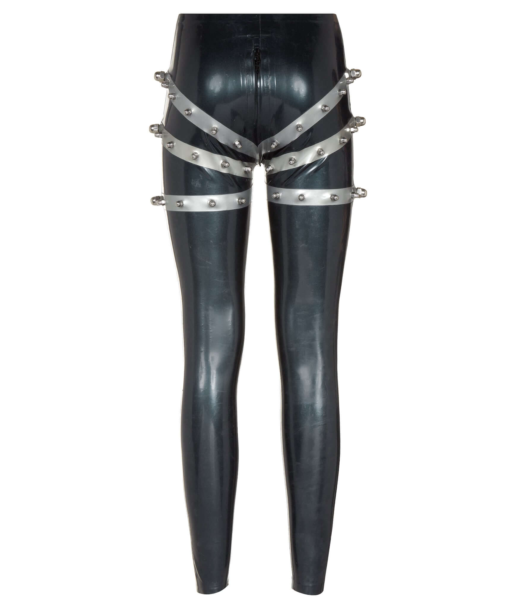 vertigo latex leggings trimmed with metal bolts on the back and sides