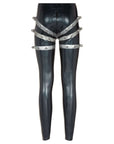 Latex leggings with unique pattern on back and added metal bolts on back and sides..