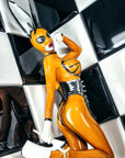 Bondinage favourite Vertigo megaboob inflate body shown here with tights and the Meta waspie.