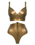 Zarina Latex Bra and High Waist Briefs Lingerie Set Front view