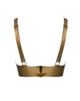 Zarina Latex Bra in metallic Antique gold latex. Back view