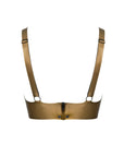 Zarina Latex Bra in metallic Antique gold latex. Back view