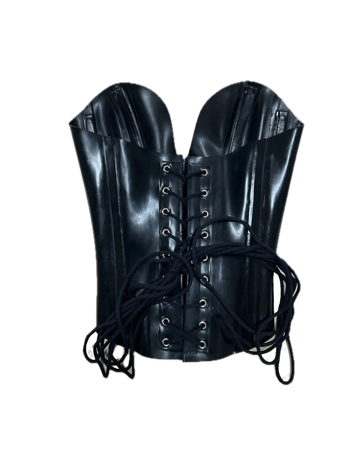 Latex Bustier Corset, sculpted plunging bustier with lace up back. Bondinage