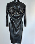 Aurora Megaboob Latex Dress Bondinage Front View in Black