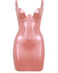 Metallic Rose latex dress with thin straps on a white background