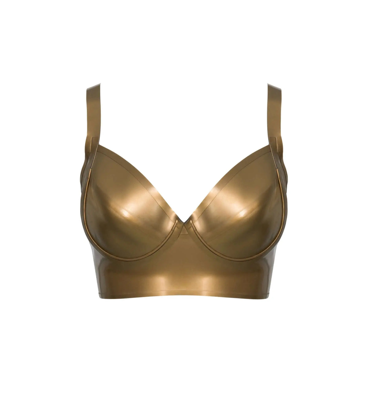 Zarina Latex Bra in metallic Antique gold latex – Bondinage Latex