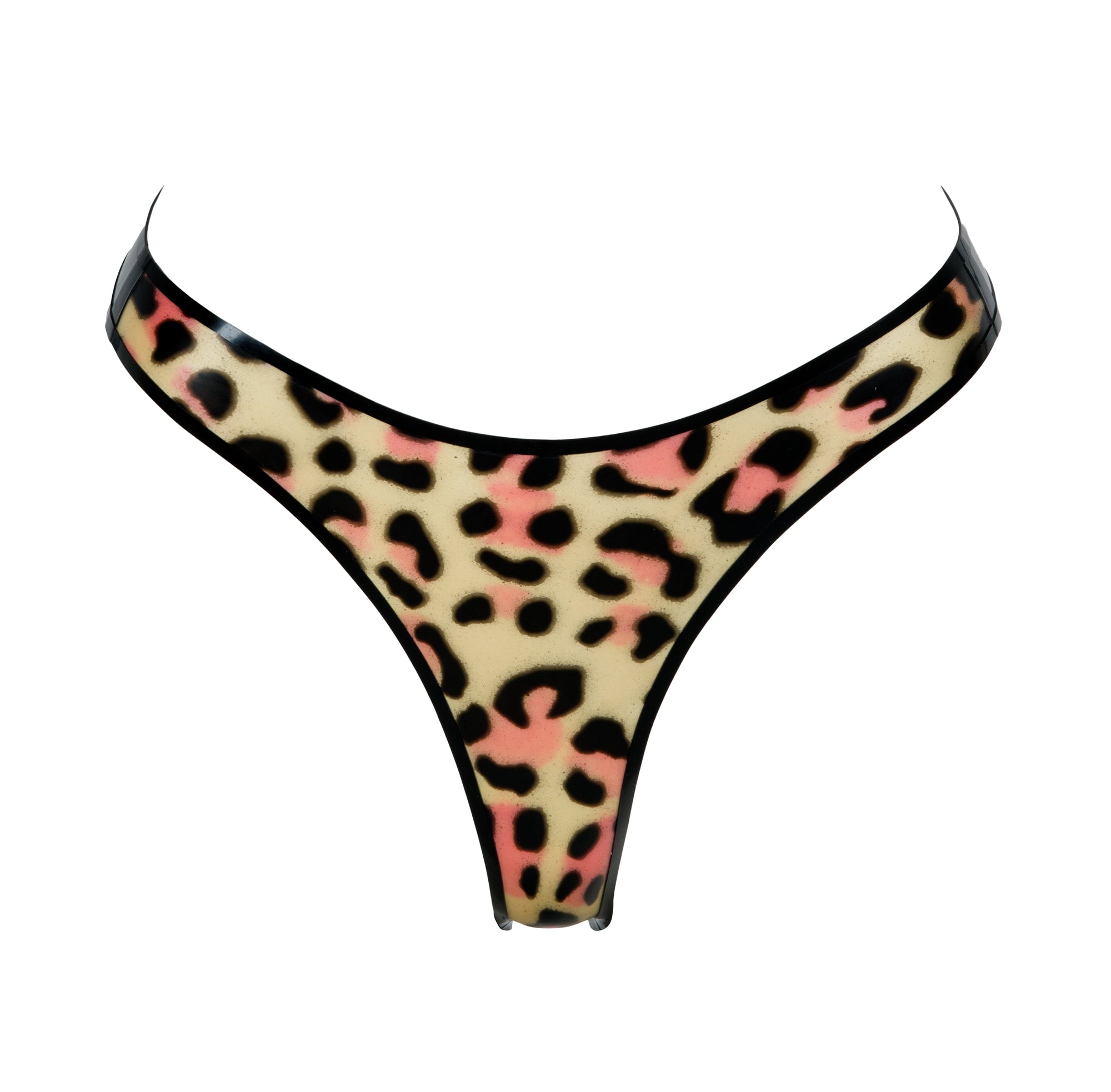 latex Leopard print thong on a white background